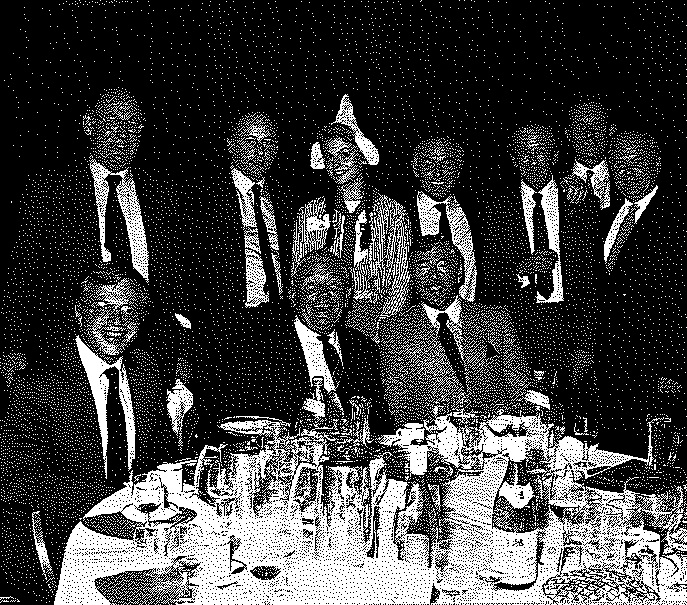 Harry Symonds, Frankie Bailey and Roy Ruffler, with other guests and Miss Holland