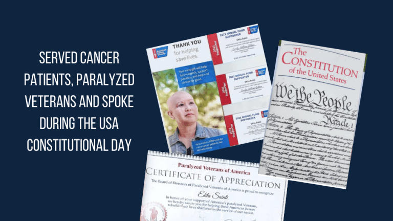 Supporting Paralyzed Veterans of America, American Cancer Society, and Speaking at US Constitutional Day