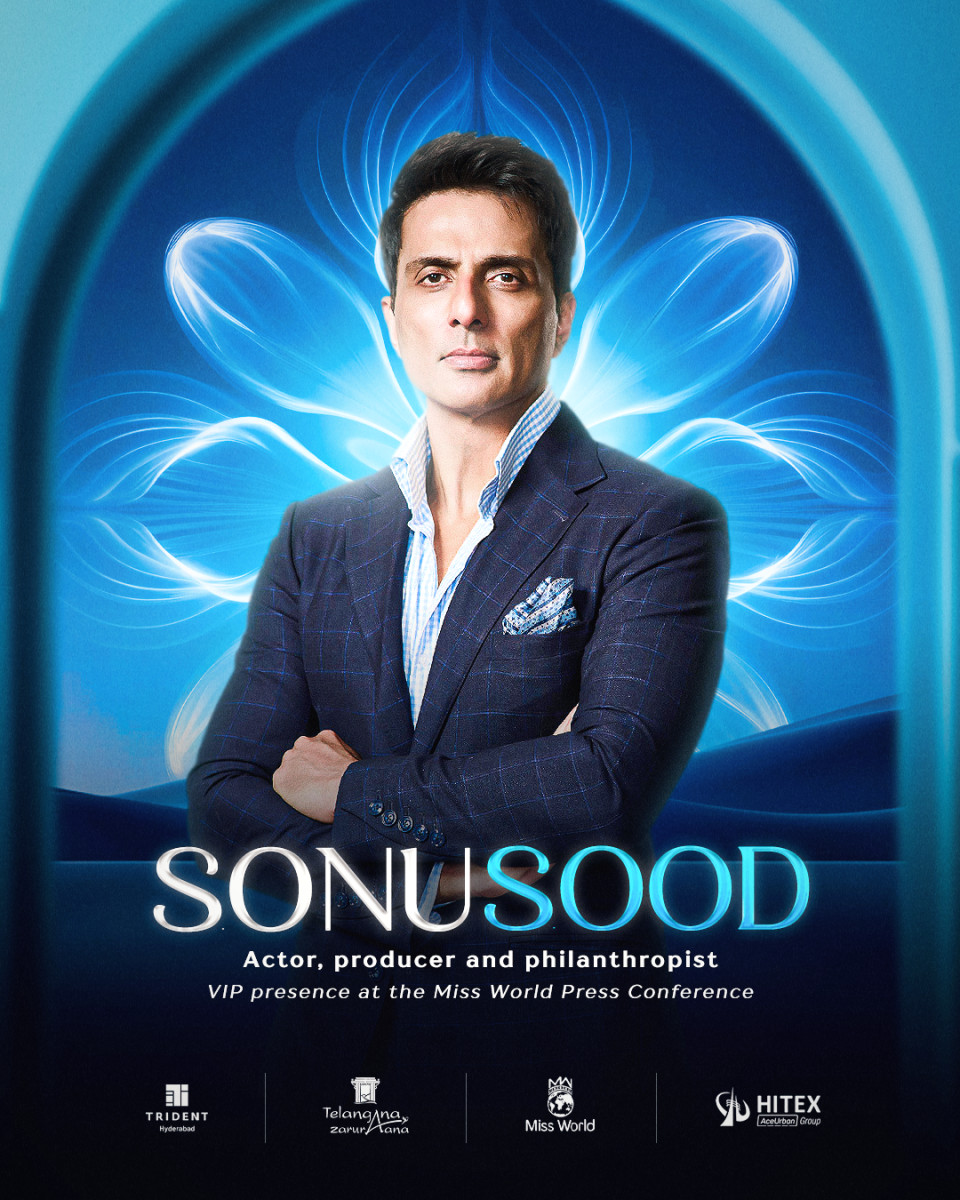 Indian movie star and philanthropist Sonu Sood arrives in Telangana for Miss World's Press Conference - Miss World